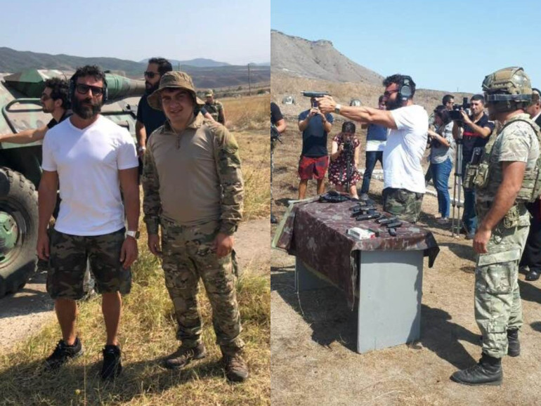 Դեն Բիլզերյանը՝ արցախյան հրաձգարանում նռնականետ կրակելիս