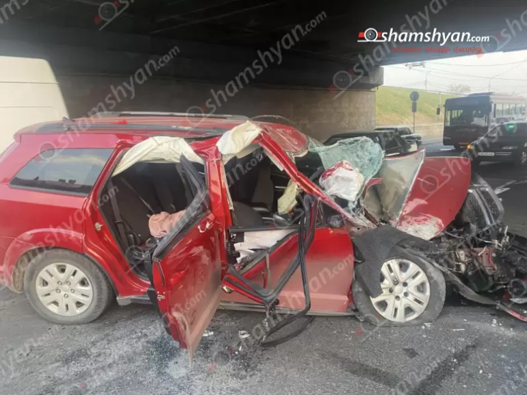 «Dodge»-ը բшխվել է Երևանյան լճի հարևանությամբ գտնվող «Երեքնուկ» կամրջի բետոնե հենասյանը, 5 վիրшվորներից 2-ը երեխաներ են