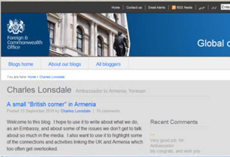 First ambassador to Armenia lauches blog  