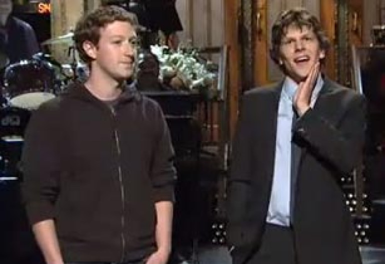 Faecbook's Zuckerberg meets with Jesse Eisenberg on Saturday Night Live