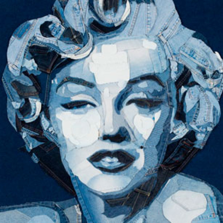 British artist uses old blue jeans for art