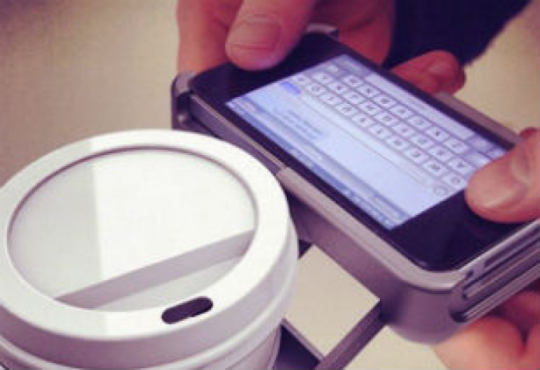 iPhone case that can hold coffee cup