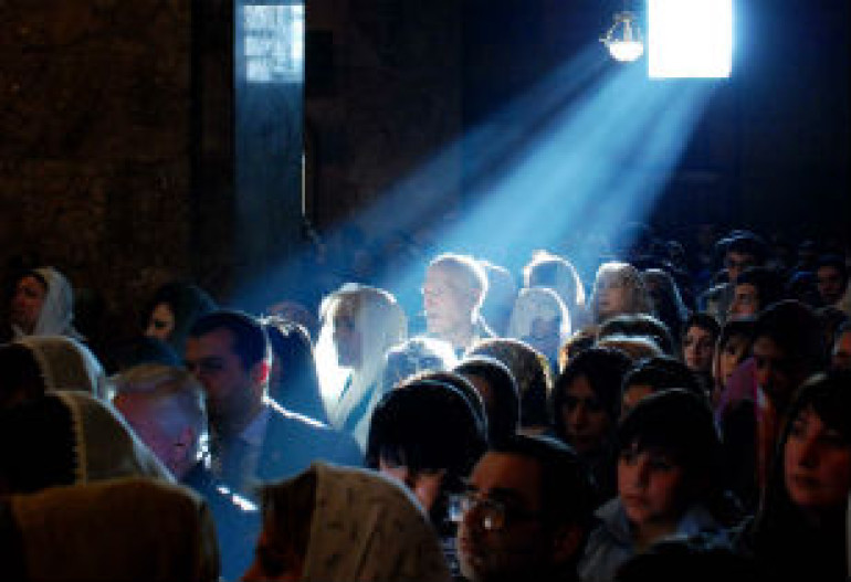 Armenian churches celebrate evening Candlelight Divine Liturgy at the end of which resurrection of the Savior is proclaimed