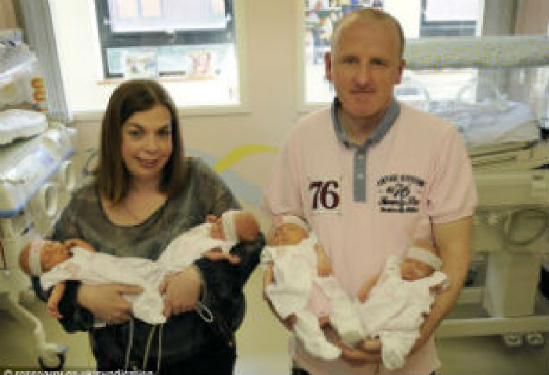 Couple who tried for baby 9 years have quads from just 1 embryo