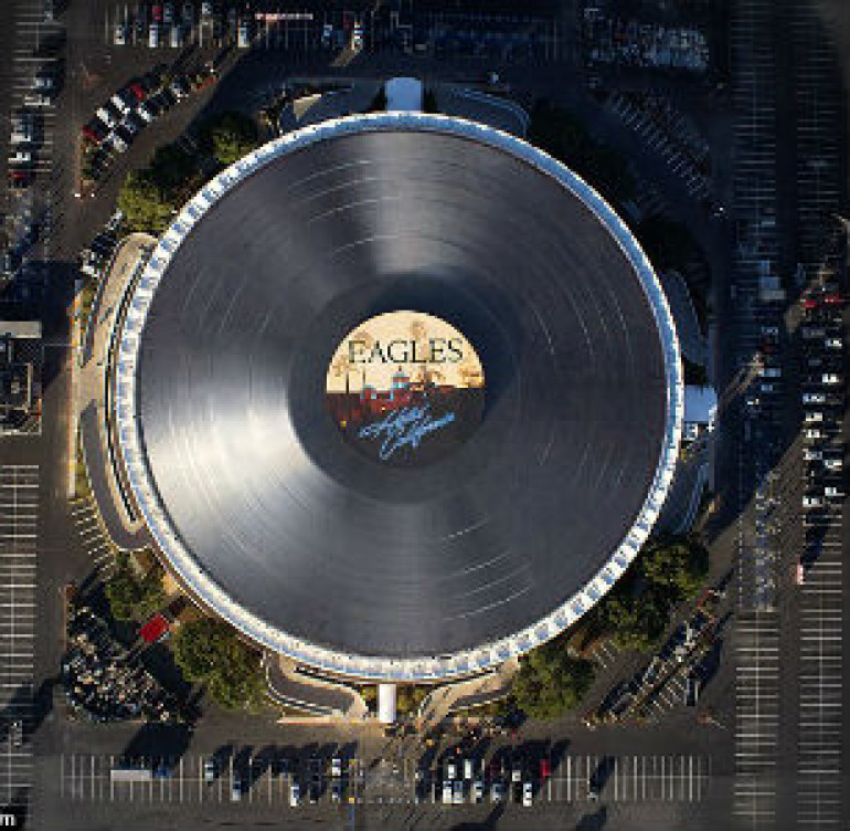 Welcome to Hotel California: World's largest vinyl record spins on Inglewood rooftop at 17mph
