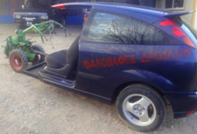 Greek mechanic turns car into farm machinery