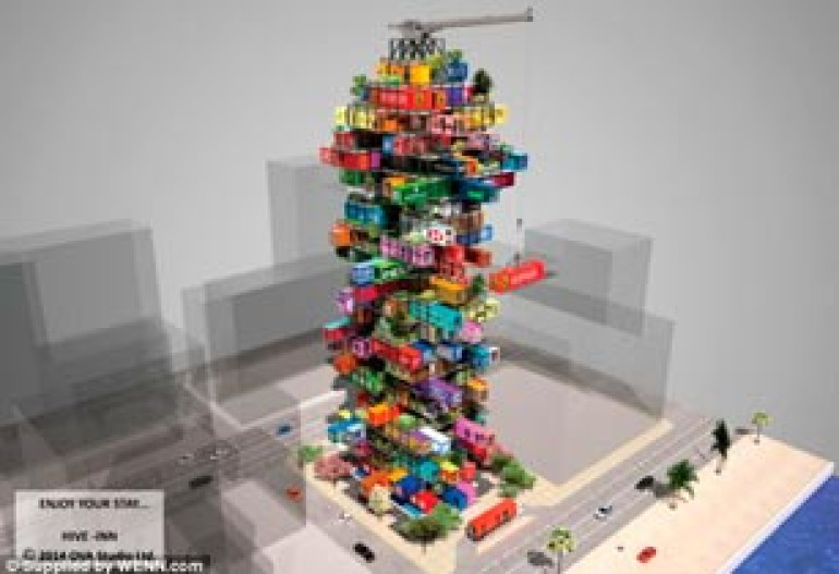 A giant game of Jenga? No, a hotel design made of shipping containers that can be rearranged without falling over