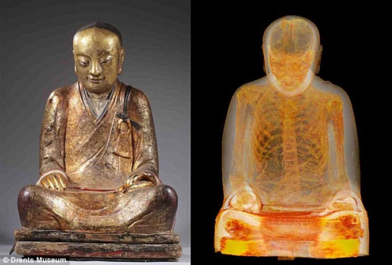 Scientists shocked after CT scan of 1,000-year-old Buddha statue reveal mummified remains of meditating monk