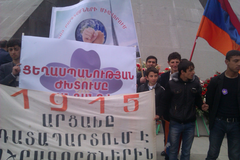 Youth march to Genocide Memorial from Nagorno-Karabakh