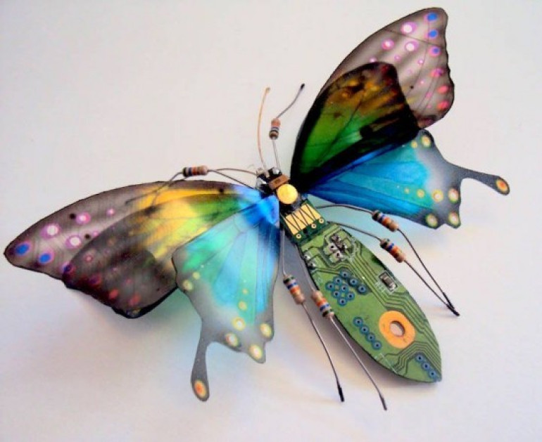 British artist turns old circuit boards and electronic components into beautiful winged insects