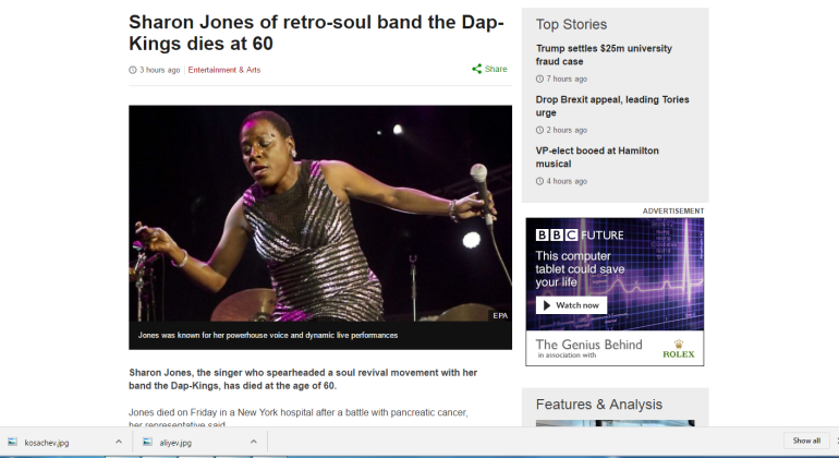 Soul revival singer Sharon Jones dies at 60