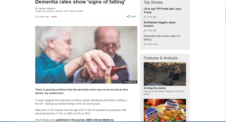 Dementia rates show signs of falling