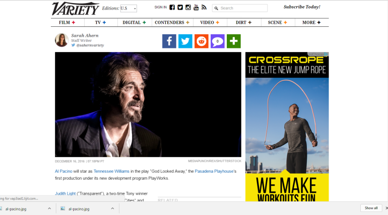 Al Pacino to star in Tennessee Williams at Pasadena Playhouse
