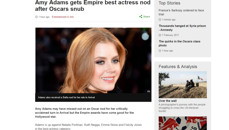 Army Adams named best actress after Oscar snub