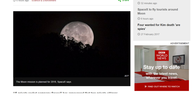 Space X to fly tourists around Moon in 2018