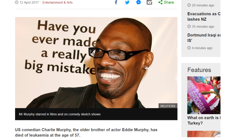 US comedian Charlie Murphy dies of leukaemia at 57
