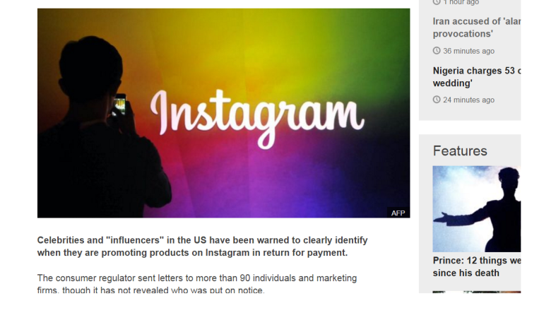 Celebrities warned of Instagram ads