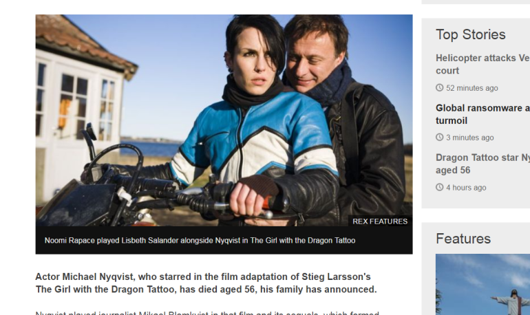 Dragon Tattoo actor Michael Nyqvist dies at 56