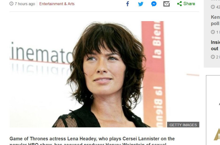 Weinstein scandal: Game of Thrones star accuses Hollywood mogul