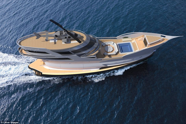 Luxury 200ft super yacht with its own helipad is modelled on a 17th century pirate ship (photos)