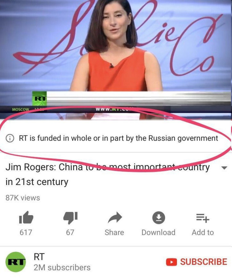 YouTube-ը սկսել է նշագրել պետական ֆինանսավորում ստացող ԶԼՄ-ների տեսանյութերը (լուսանկար)