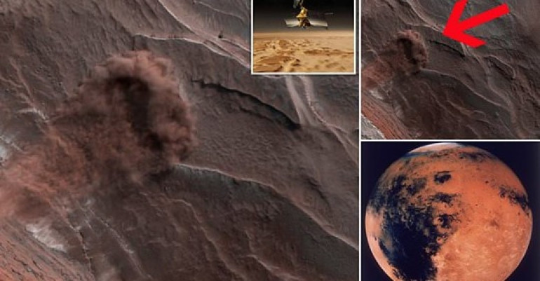 NASA's Reconnaissance Orbiter captures incredible image of a massive avalanche of ICE tumbling down a mountain side on the red planet