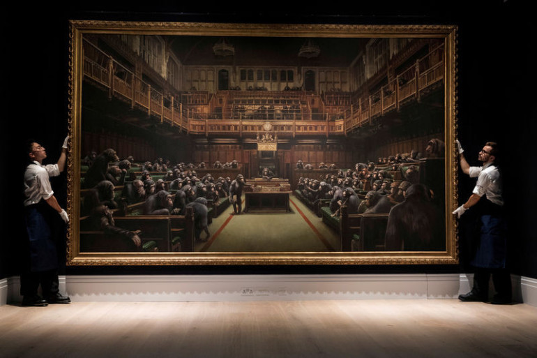 Banksy's chimp-depicting 'Devolved Parliament' fetches over $12 million at Sotheby’s