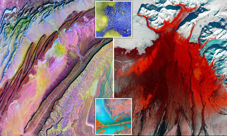 The Earth as art: Infrared satellite photos show salt flats, rivers and glaciers in dazzling colours in the latest NASA exhibition