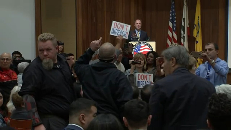 Trump anti-impeachment protesters disrupt Adam Schiff at Genocide recognition event