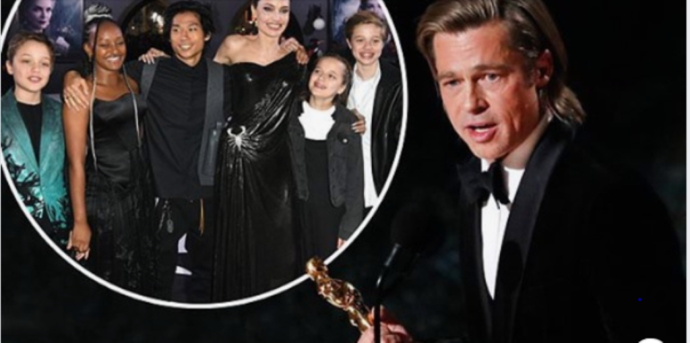 'This is for my kids, who color everything I do... I adore you!' Brad Pitt dedicates first ever Oscars win to his children