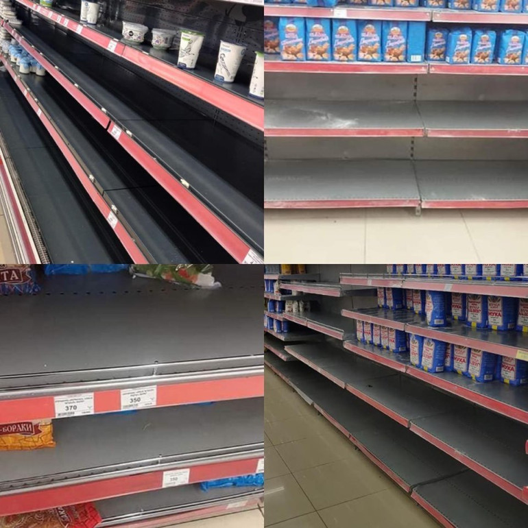 Երևանի մի շարք խանութների որոշ ցուցափեղկեր կիսադատարկ են. կորոնավիրուսի պատճառով մարդիկ մեծ քանակի սնունդ են գնում (լուսանկարներ)