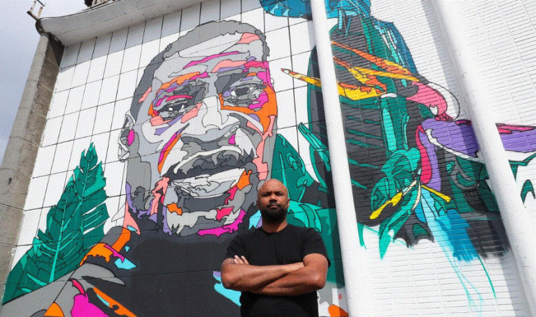 George Floyd memorial added to large mural collection in Brussels
