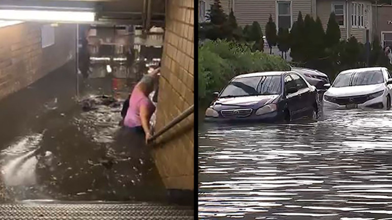Նյու Յորքում հորդաառատ անձևների պատճառով մարդիկ մետրոյի որոշ կայարաններից «լողալով» են դուրս եկել (լուսանկարներ, տեսանյութ)