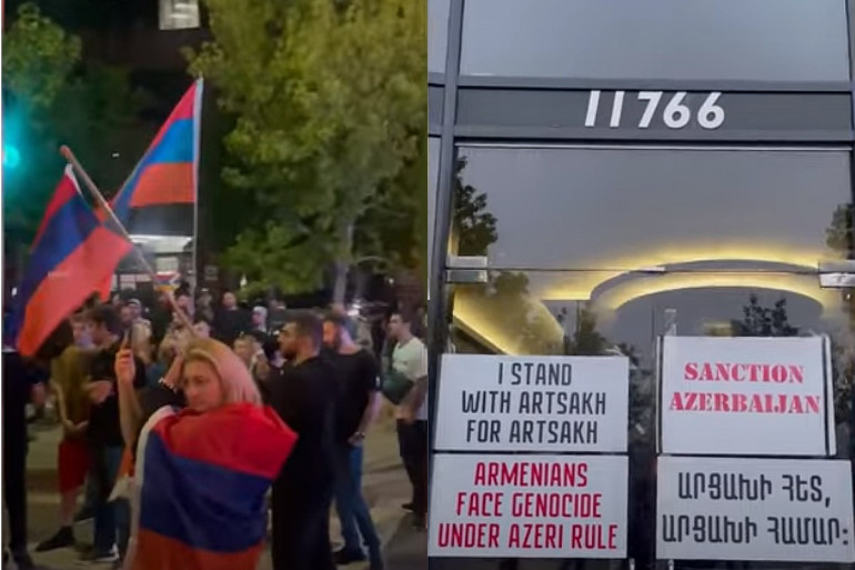 «Բացեք Լաչինի ճանապարհը». ամերիկահայերի ակցիան՝ Լոս Անջելեսում Բաքվի հյուպատոսարանի դիմաց