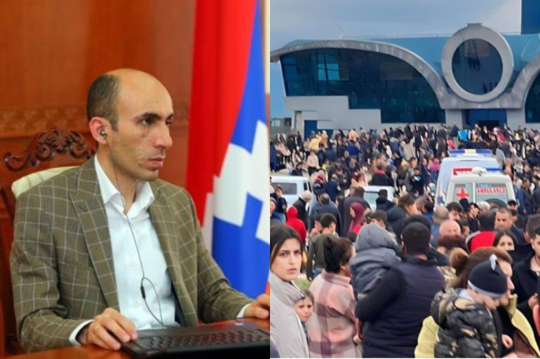 Ստեփանակերտի օդանավակայանում հավաքված արցախցիները պահանջում են ուղղաթիռներով տարհանում և  ակնկալում ավելի լավ պաշտպանություն․ Արտակ Բեգլարյան