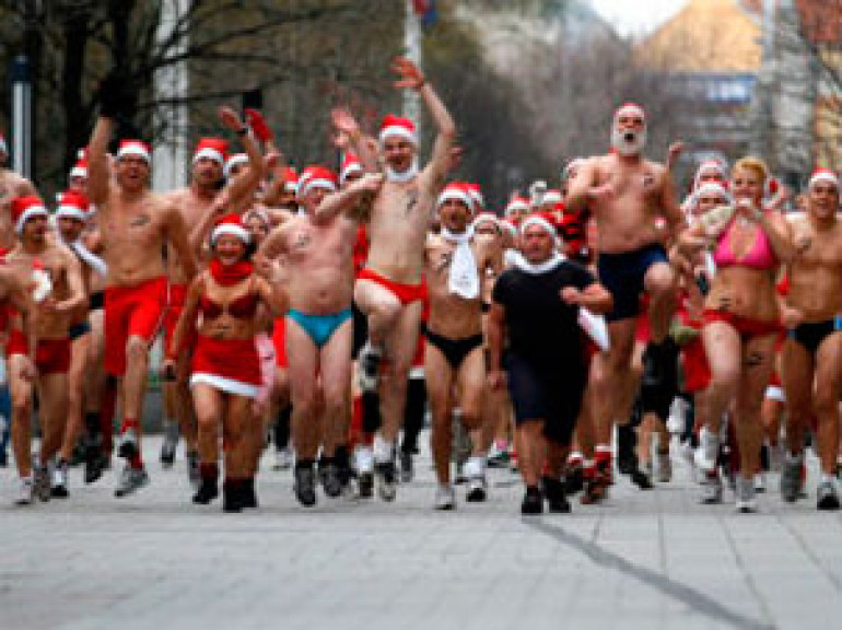 Naked Santas in Budapest