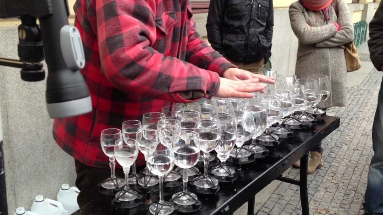 Street Artist Playing Hallelujah with Crystal Glasses