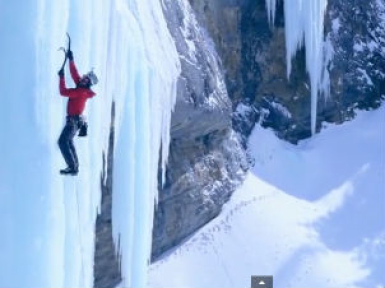 Ice Pillar Snaps with Climber on It